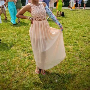 Pink Crochet Top Maxi Dress